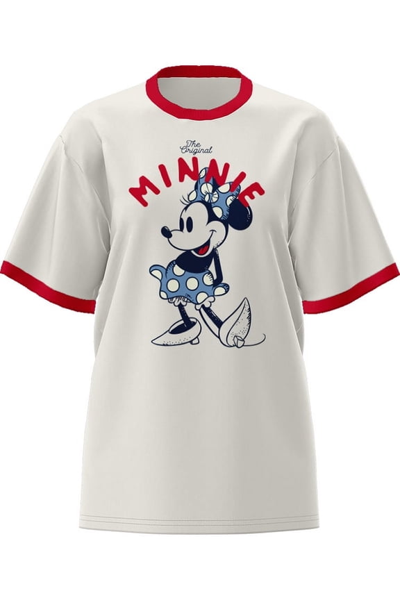 Minnie Mouse Adult Ladies Ringer Tee Shirt, XS-XL