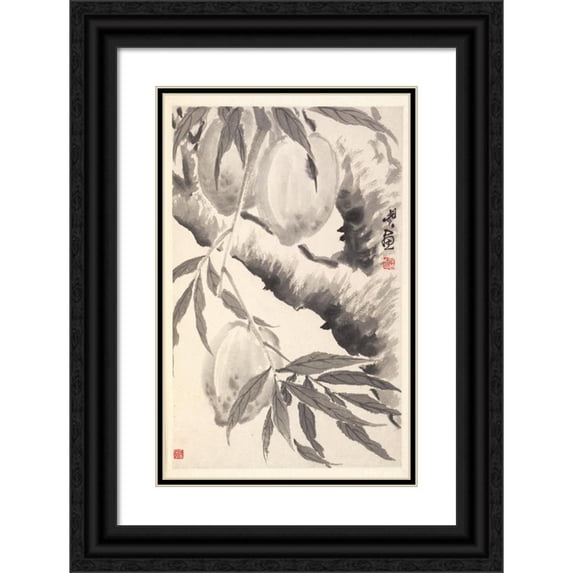 Min Zhen 13x18 Black Ornate Wood Framed Double Matted Museum Art Print Titled - Peaches (1788)