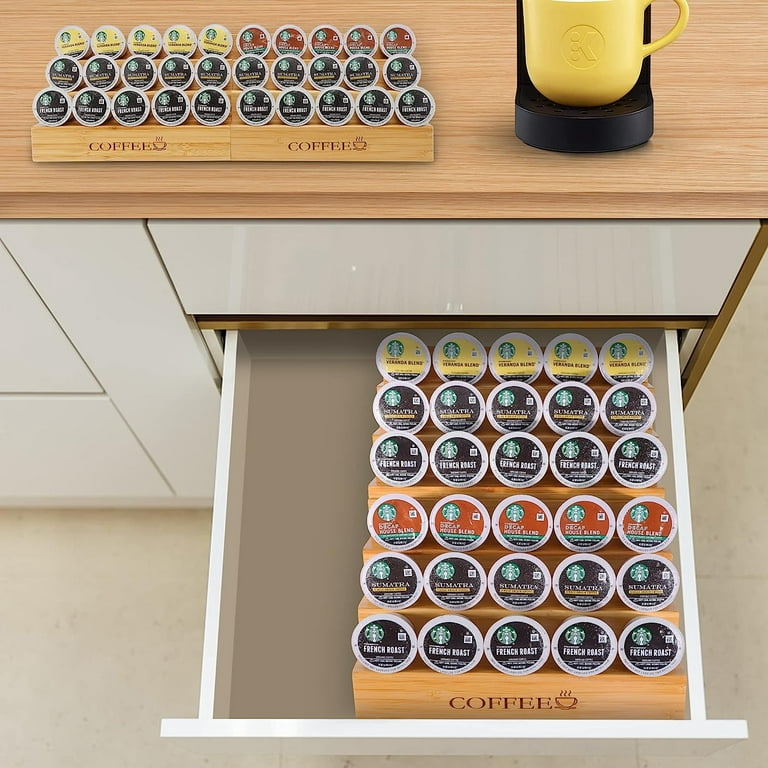 MinBoo Bamboo 2 Pieces Step-Shaped K Cup Holder Drawer or Countertop K Cup  Organizer Coffee Pod Holder Hold 30 Coffee Pod Storage Kcup Coffee Pods