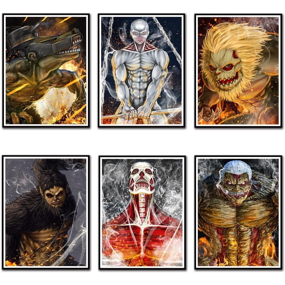 MinHua Attack on Titan Poster set,The painting on the wall of the anime posters room,anime decor wallpaperAnime,8x10inchx6pcs Unframed