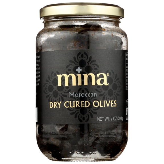 Mina Black Dry Cured Olives, 7 Oz