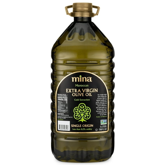 Mina Moroccan Extra Virgin Olive Oil, 169 fl oz, Cold Extracted, High Polyphenol, Single Origin also Great for Cooking