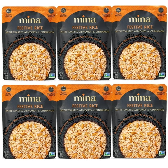 Mina Festive Rice, With Toasted Almonds & Cinnamon, Ready to Eat, Brown Rice, Side Dishes, Gluten-Free, Kosher, 8 oz Pack of 6