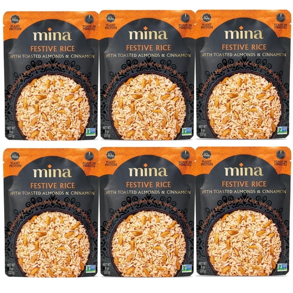 Mina Festive Rice, With Toasted Almonds & Cinnamon, Ready to Eat, Brown Rice, Side Dishes, Gluten-Free, Kosher, 8 oz Pack of 6