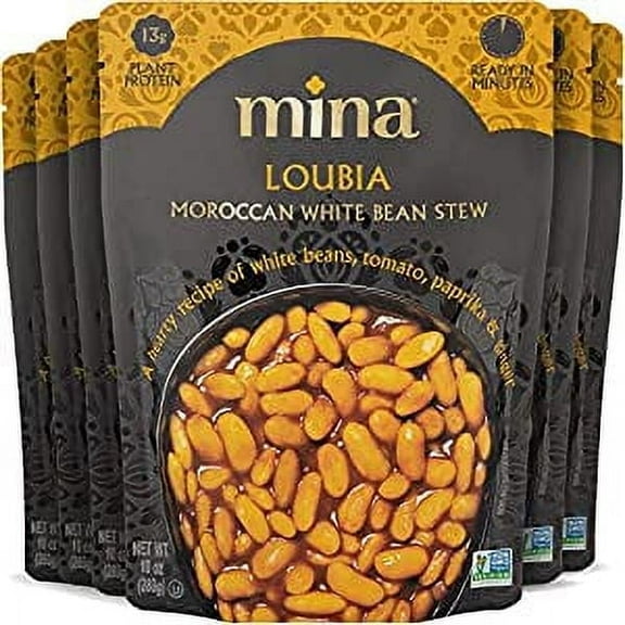 Mina Loubia, Moroccan White Beans - 10 oz, 6 Pack, Vegan, Gluten Free, Ready to Eat Meals