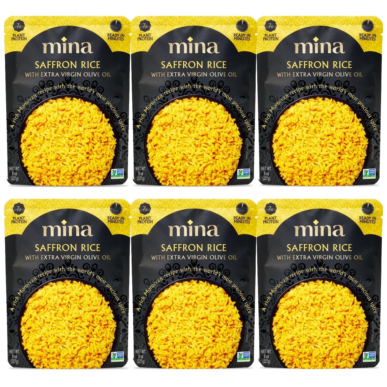 Mina Saffron Rice, With Extra Virgin Olive Oil, Ready to Eat, Yellow ...