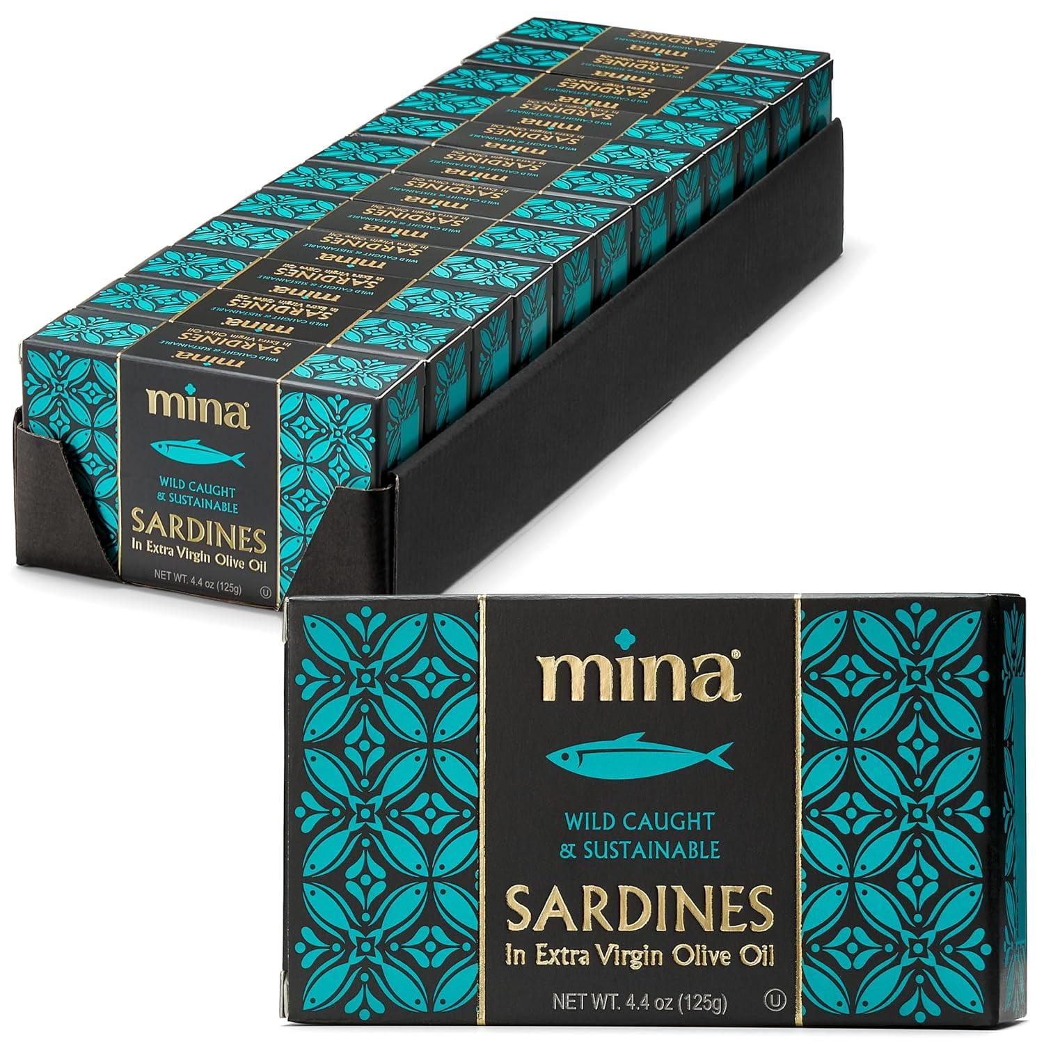 Mina Sardines in Olive Oil, Wild Caught, 4.4 oz (12 Pack), High Protein, Keto & Paleo Friendly