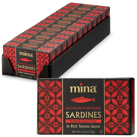 Mina Sardines in Tomato Sauce, Moroccan Style with Chermoula, 4.4 oz (12 Pack) Wild Caught Sardines, High in Protein, Omega 3