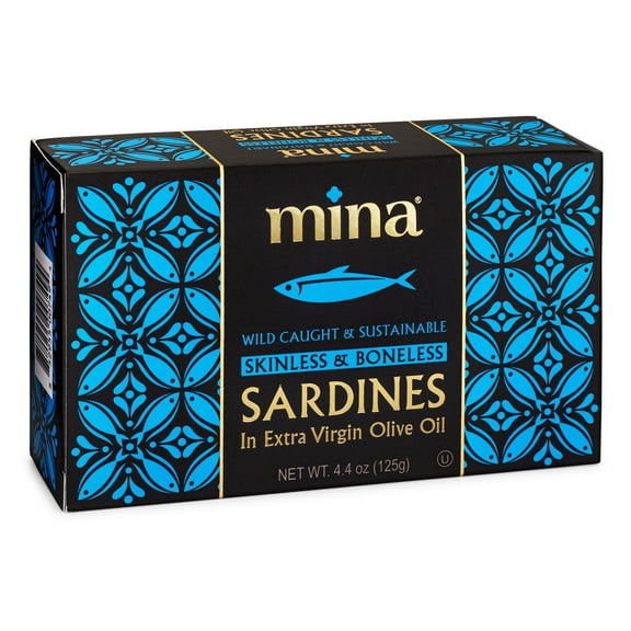 Mina Boneless Skinless Sardines in Olive Oil, 4.4 oz (12 Pack) Wild Caught, Keto, High Protein