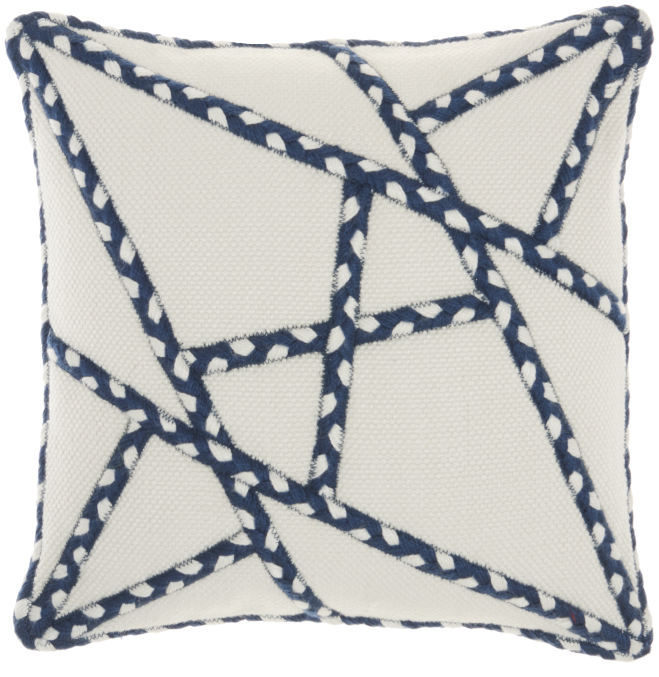 Navy and White Embroidered Cotton Square Throw Pillow 18" x 18"