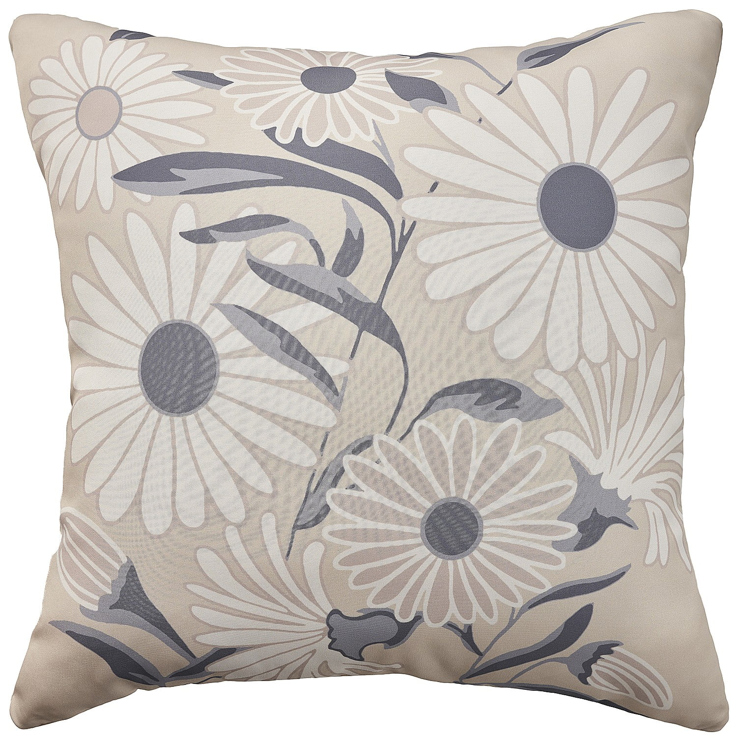 Beige and Gray Floral 20" x 20" Indoor Outdoor Throw Pillow