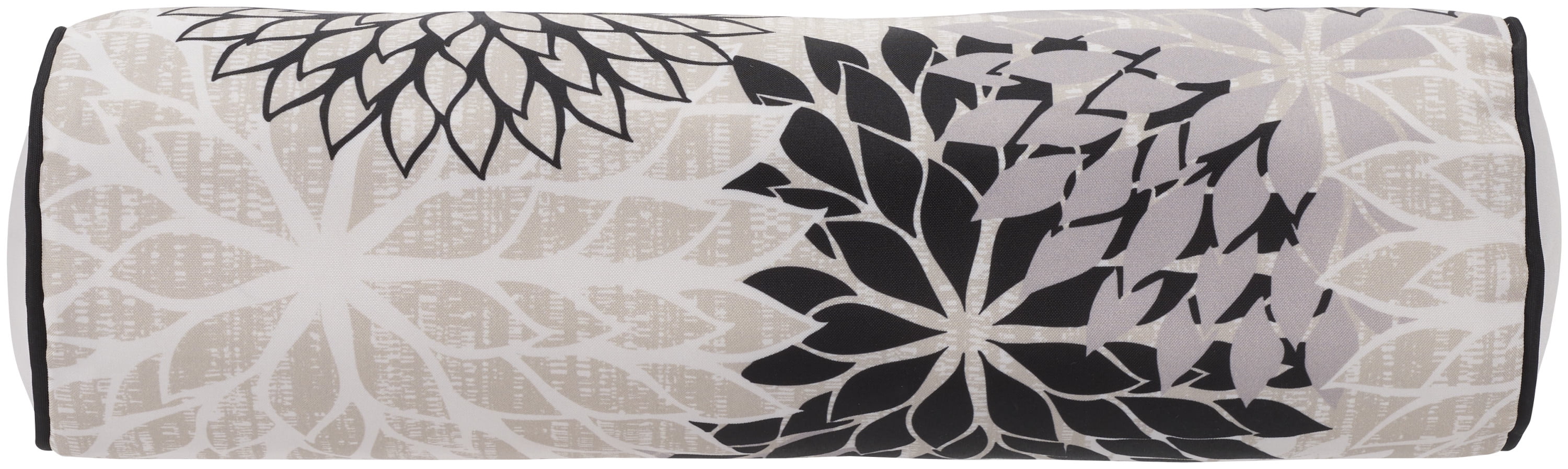 Aloha Black and White Floral Outdoor Bolster Pillow 6" x 20"