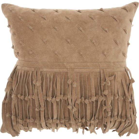 Mina Victory Couture Nat Hide Knots & Fringe Beige 18" x 18" Throw Pillow