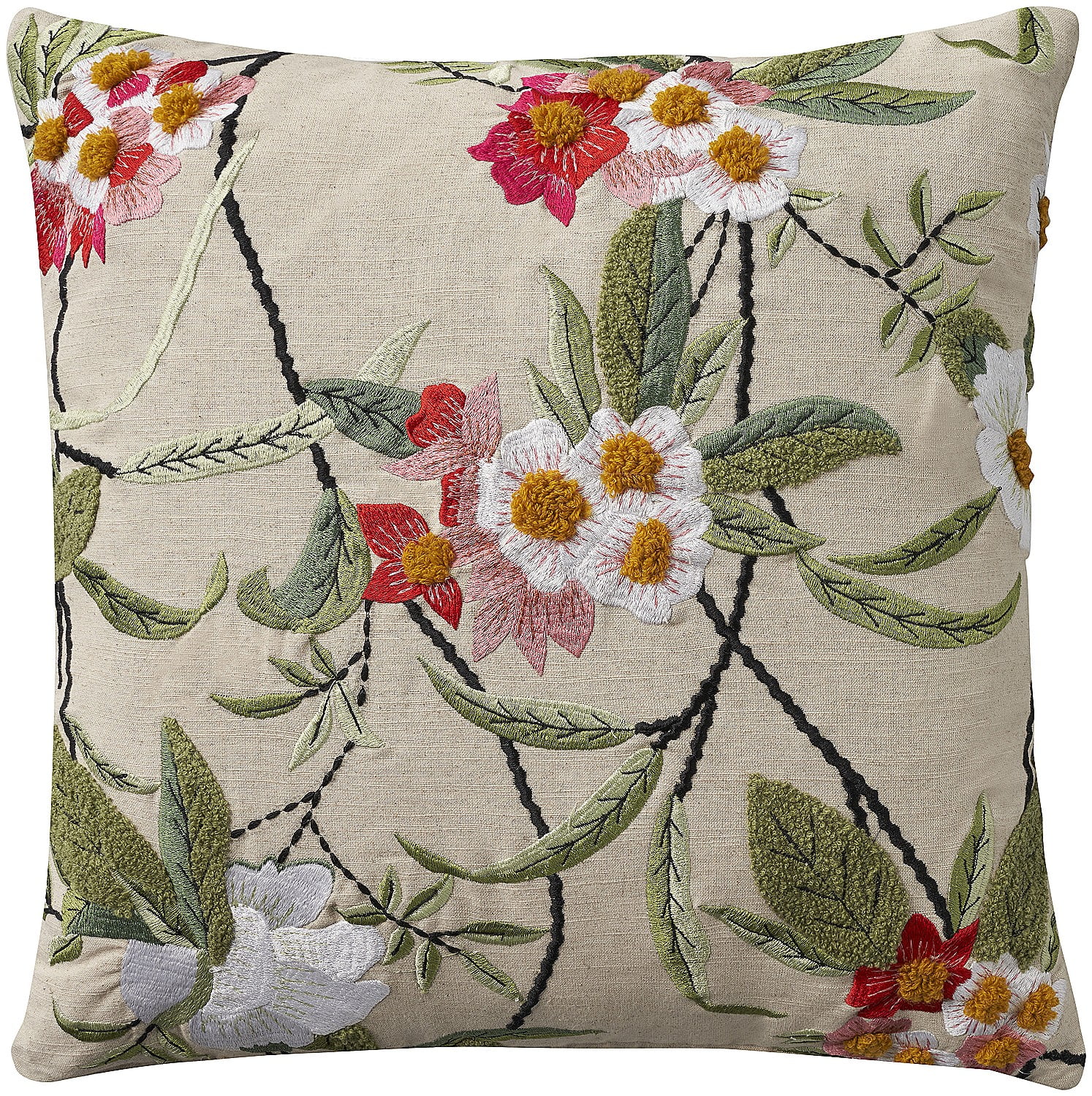 Multicolor Embroidered Cotton Euro Floral Pillow Cover
