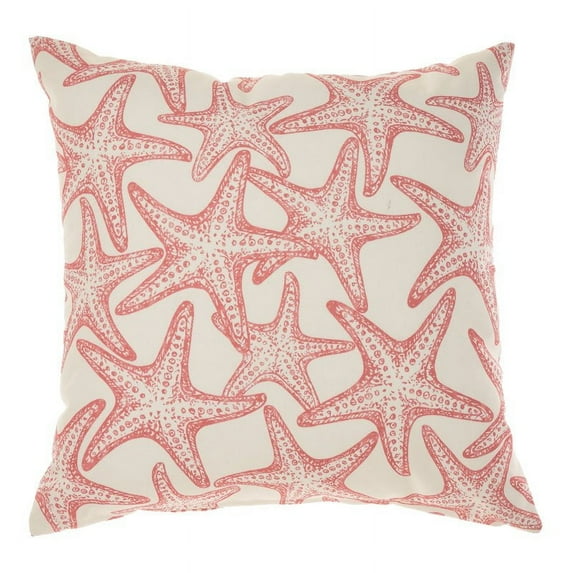 Mina Victory Fabric Indoor/Outdoor Starfish & Wave Throw Pillow in Coral Pink