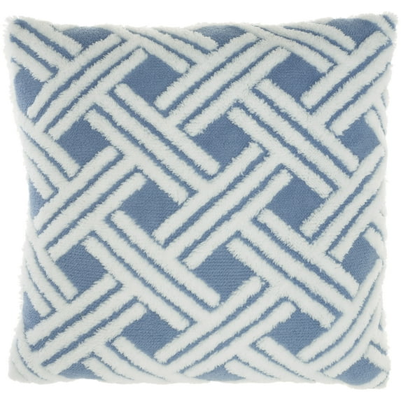 Mina Victory Faux Fur Basketweave 20" x 20" Ocean Throw Pillow