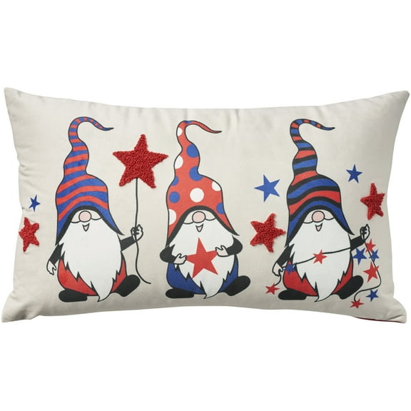 Mina Victory Holiday Pillows Americana Gnomes Multicolor 12" x 21" Throw Pillow