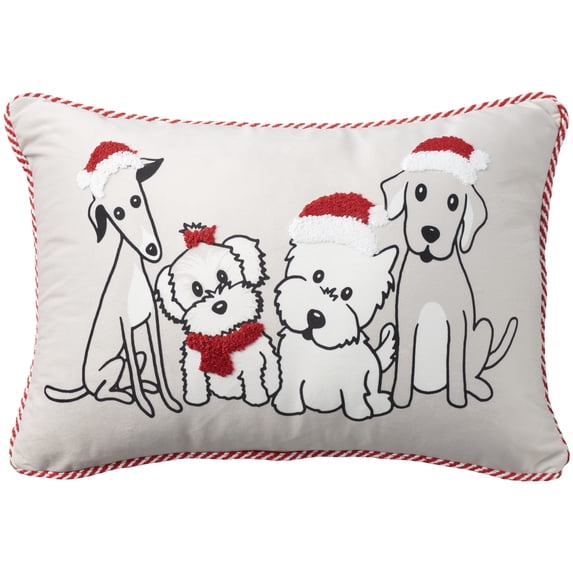 Mina Victory Holiday Pillows Holiday Pets Beige 12" x 18" Throw Pillow