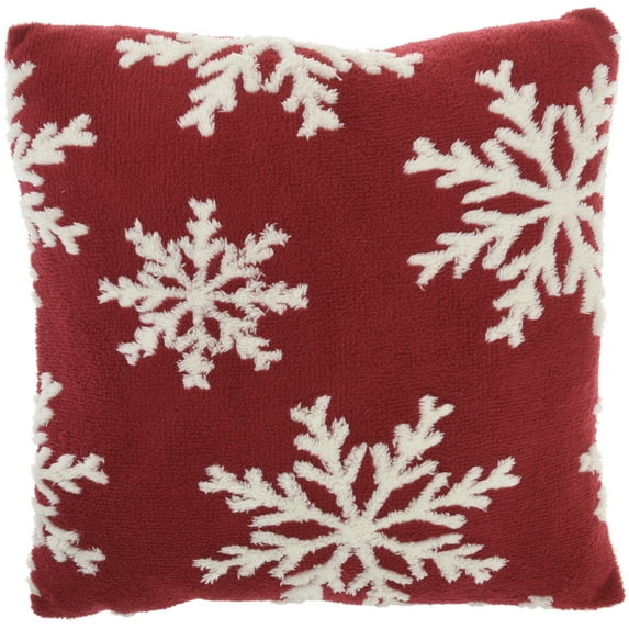 Mina Victory Holiday Pillows Jaquard Snowflakes 20" X 20" Red Indoor Throw Pillow
