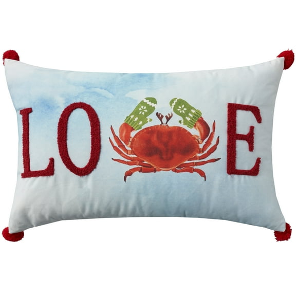 Mina Victory Holiday Pillows Love Crab W/ Mittens Multicolor 14" x 22" Area Rug, (14x22)