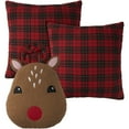thumbnail image 1 of Mina Victory Holiday Pillows Plaid Sherpa Reindr Red Throw Pillows, 1 of 4