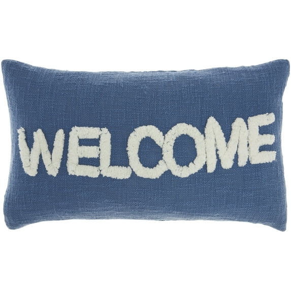 Mina Victory Life Styles 12x21" Cotton Tufted Welcome Throw Pillow in Blue