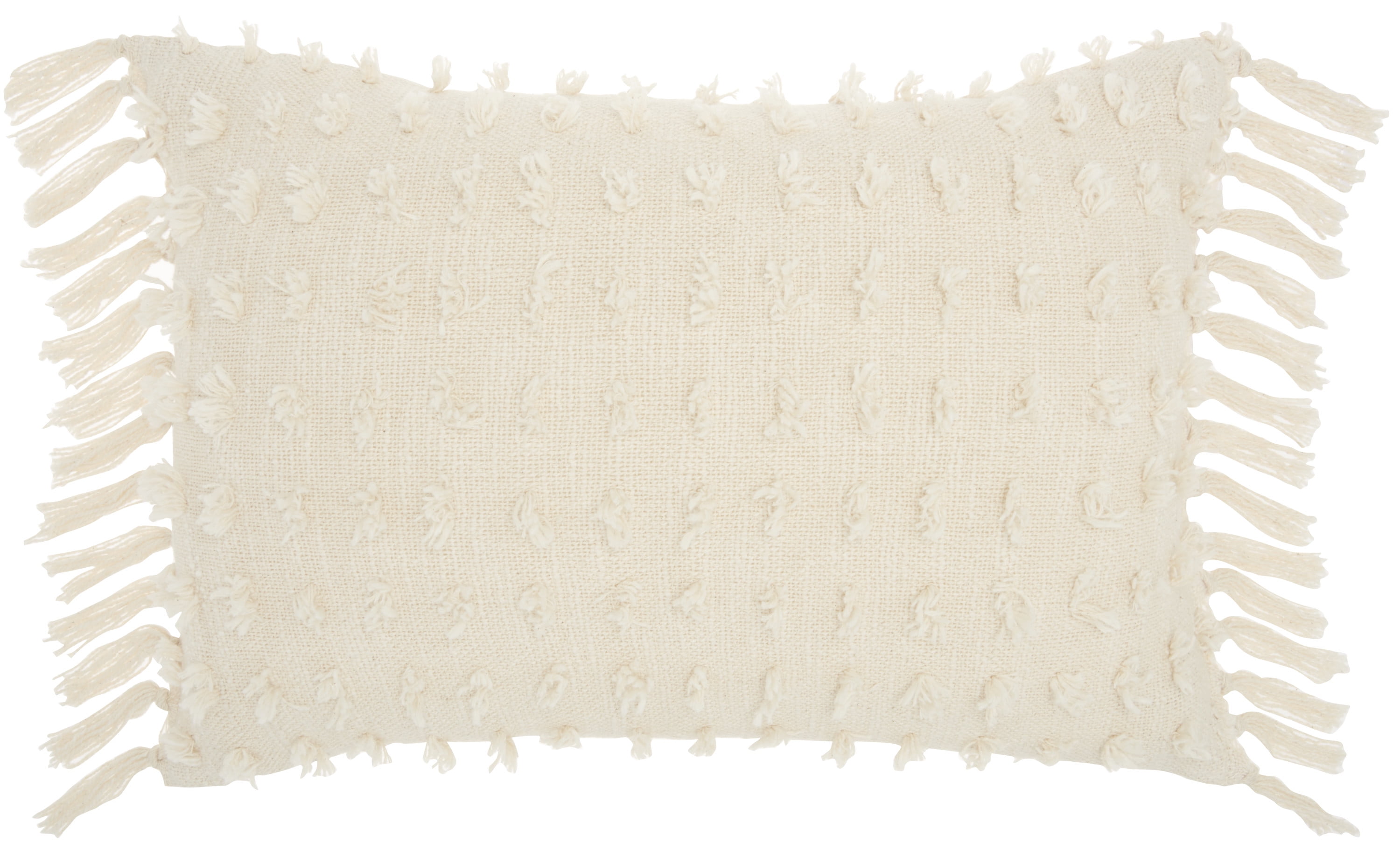 Cream Cotton Fringed 14" x 20" Throw Pillow