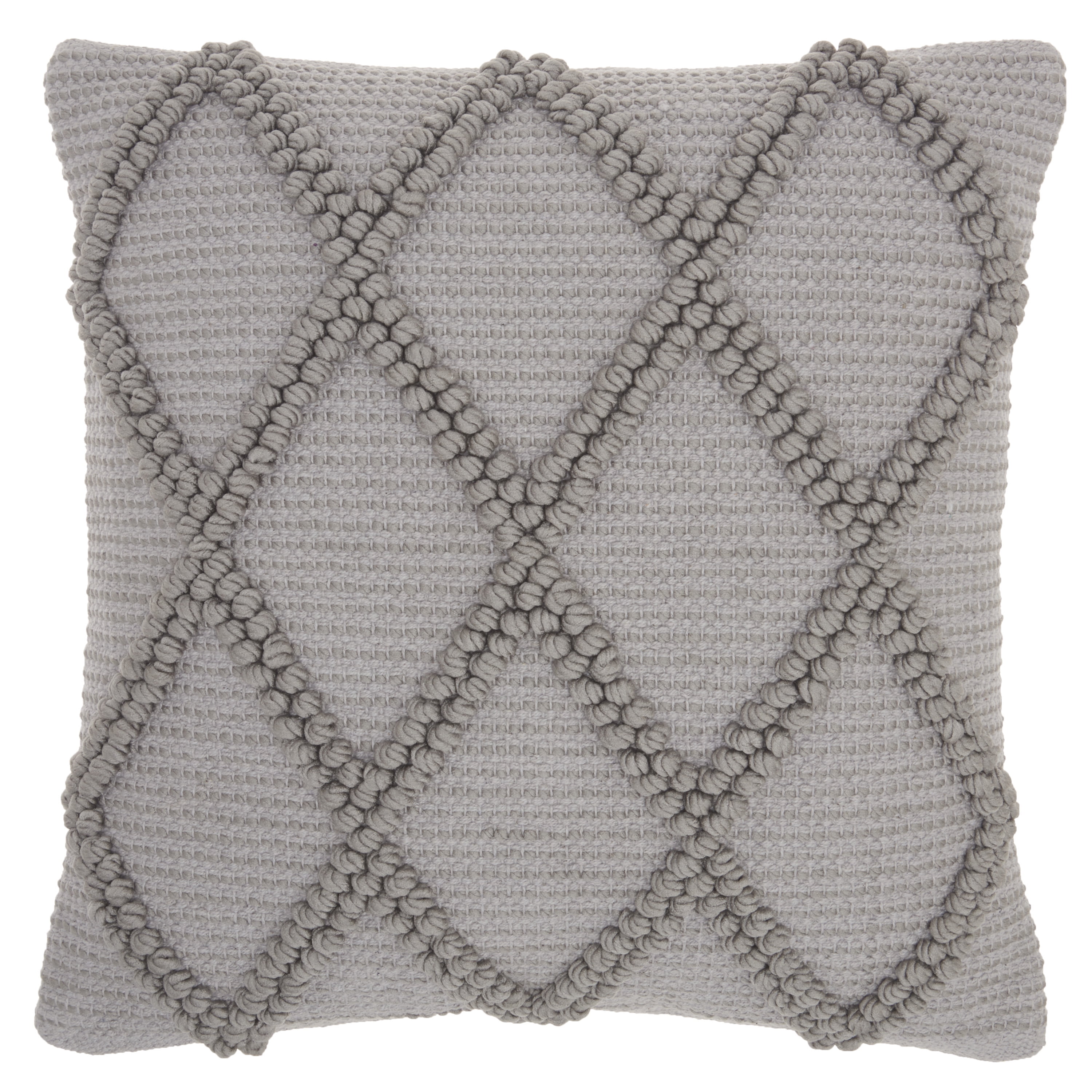 18" Light Gray Cotton Blend Diamond Lattice Square Throw Pillow