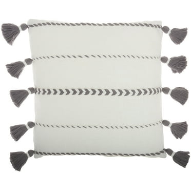 Mina Victory Life Styles Cotton Braided Stripes Tassels Throw Pillow in Gray