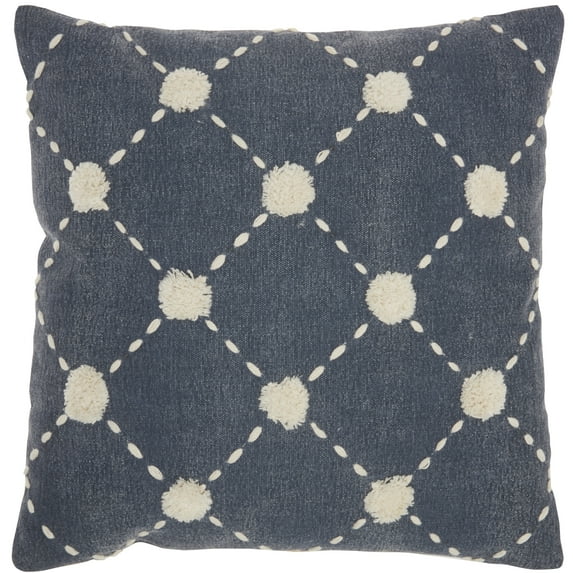Mina Victory Life Styles Cotton Diamond Embroidered Dots Throw Pillow in Navy