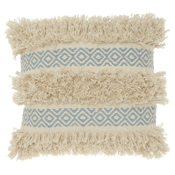 Mina Victory Life Styles Cotton Diamond Stripe Throw Pillow in Ocean Blue/Beige