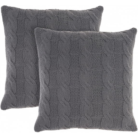 Mina Victory Life Styles Cotton Knitted 18"x18" Indoor Throw Pillows Set of 2 Charcoal