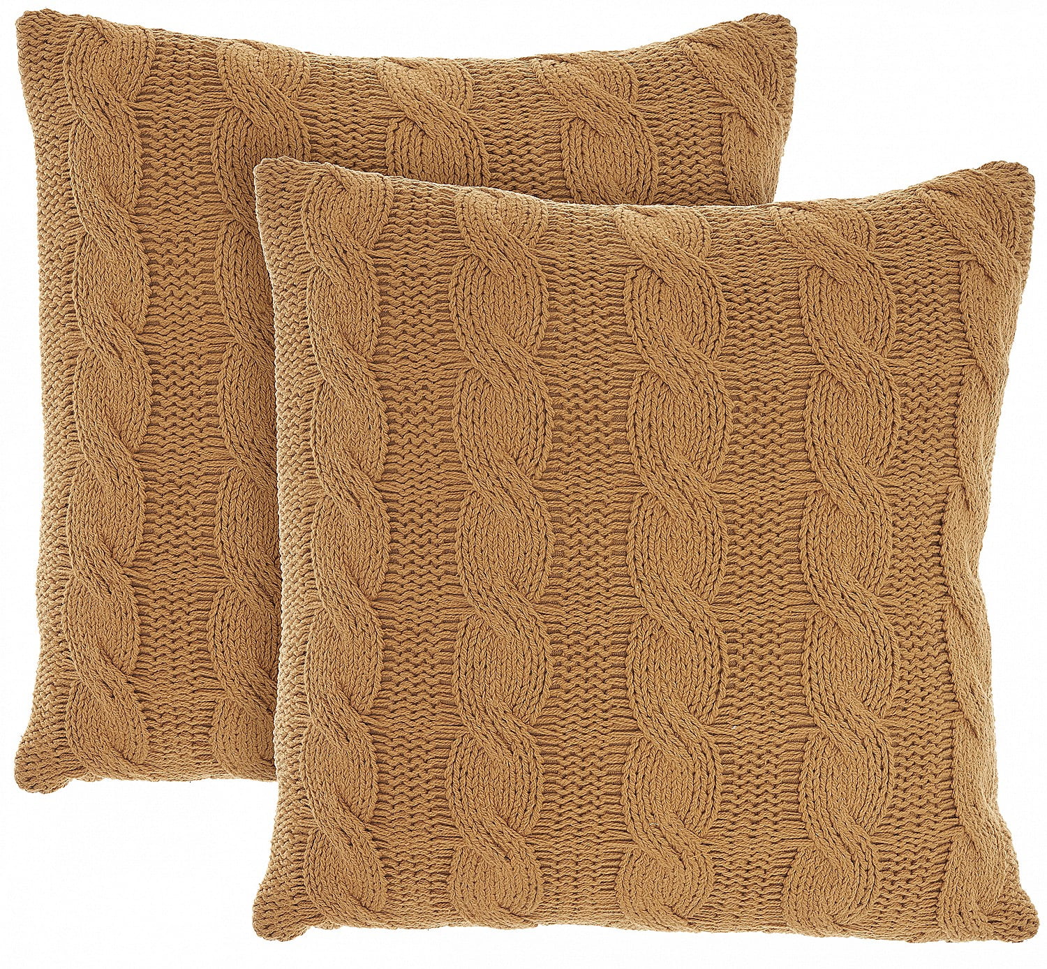 Gold Cotton Cable Knit 18" Square Throw Pillows Set of 2
