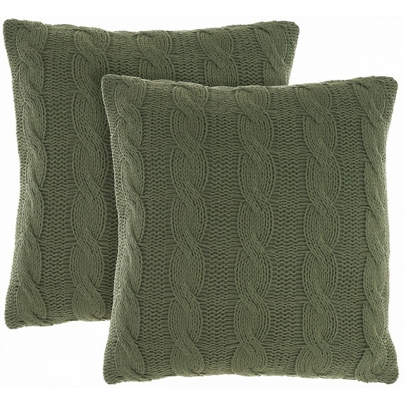 Mina Victory Life Styles Cotton Knitted 18"x18" Indoor Throw Pillows Set of 2 Green