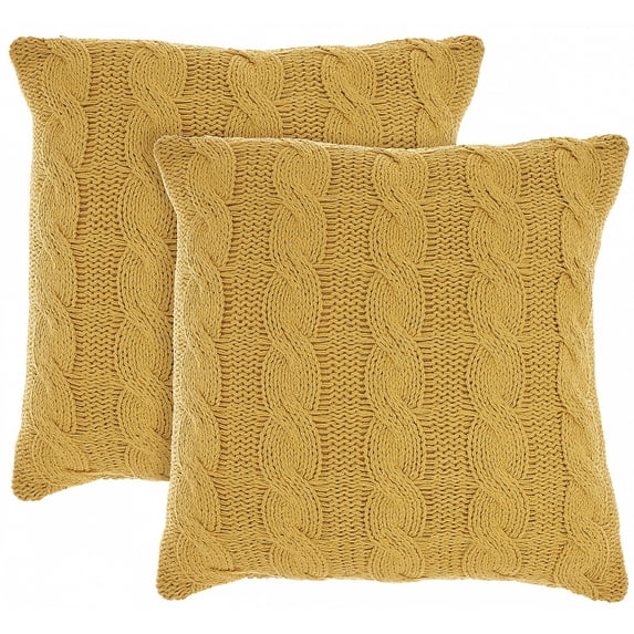 Mina Victory Life Styles Cotton Knitted 18"x18" Indoor Throw Pillows Set of 2 Yellow