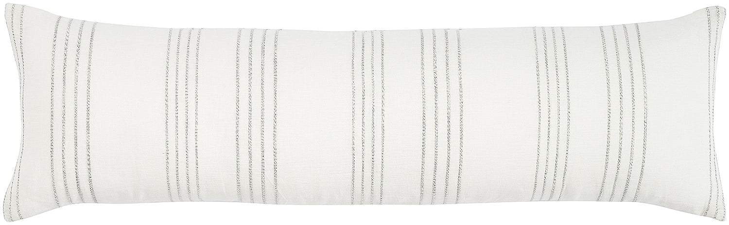 White and Grey Striped Cotton Linen Lumbar Pillow 12" x 40"