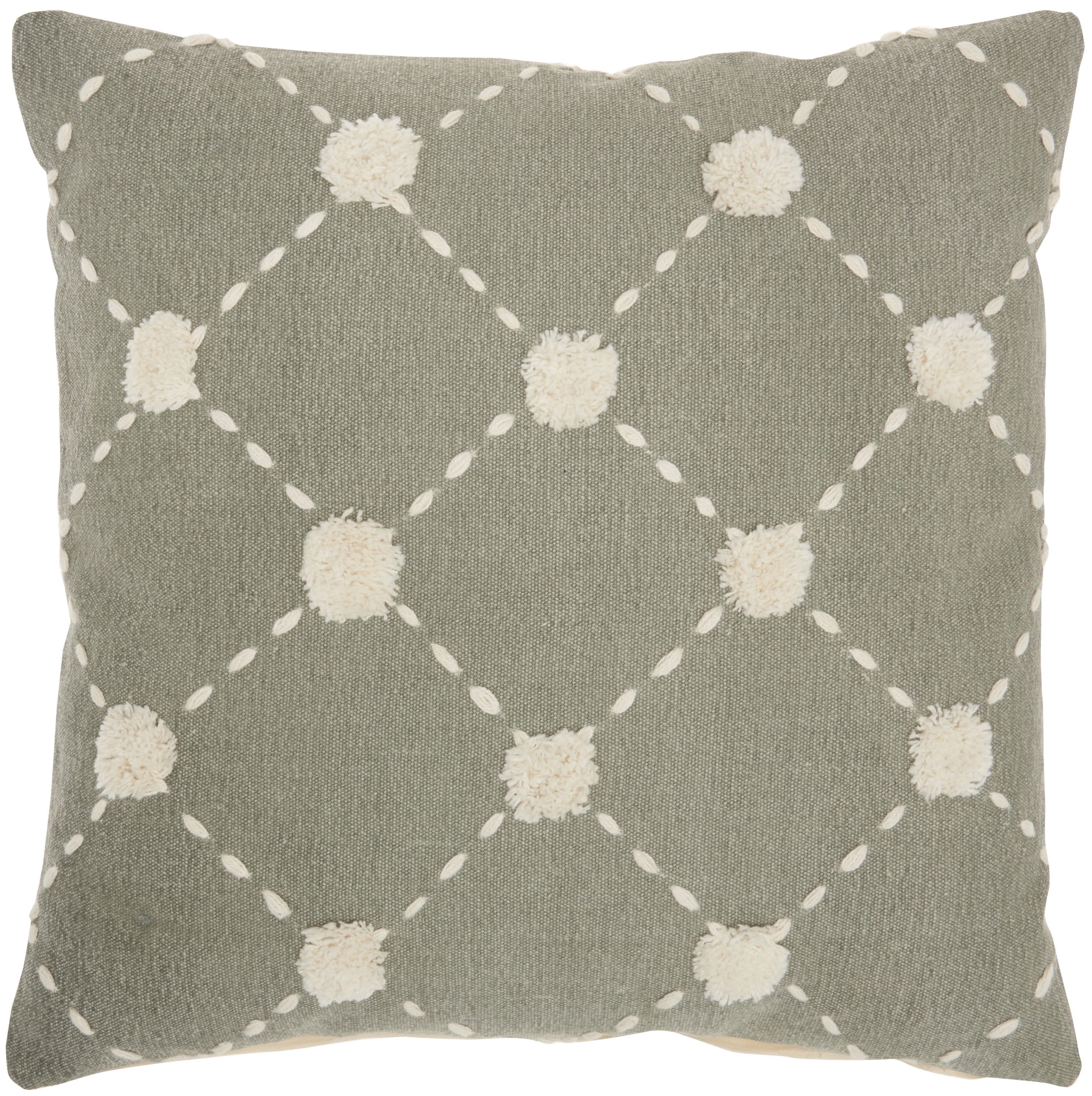 Sage Green Cotton Embroidered Square Throw Pillow 20" x 20"