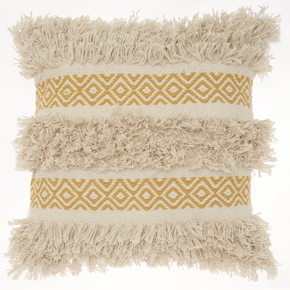 Mina Victory Life Styles Diamond Stripe Texture Cotton Throw Pillow in Yellow