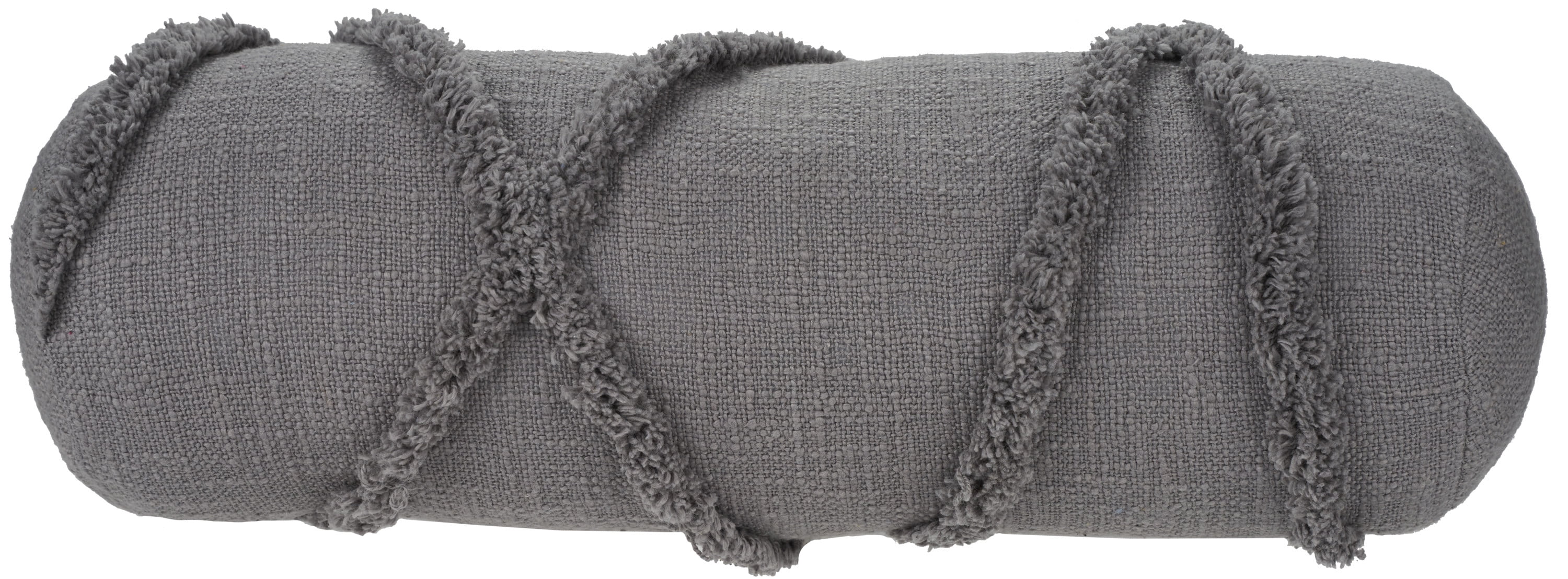 Grey Cotton Lumbar Pillow with Textured Diamond Pattern, 6" x 20"