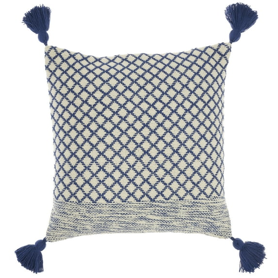 Mina Victory Life Styles Latice With Tassels 18"X18" Blue Indoor Throw Pillow