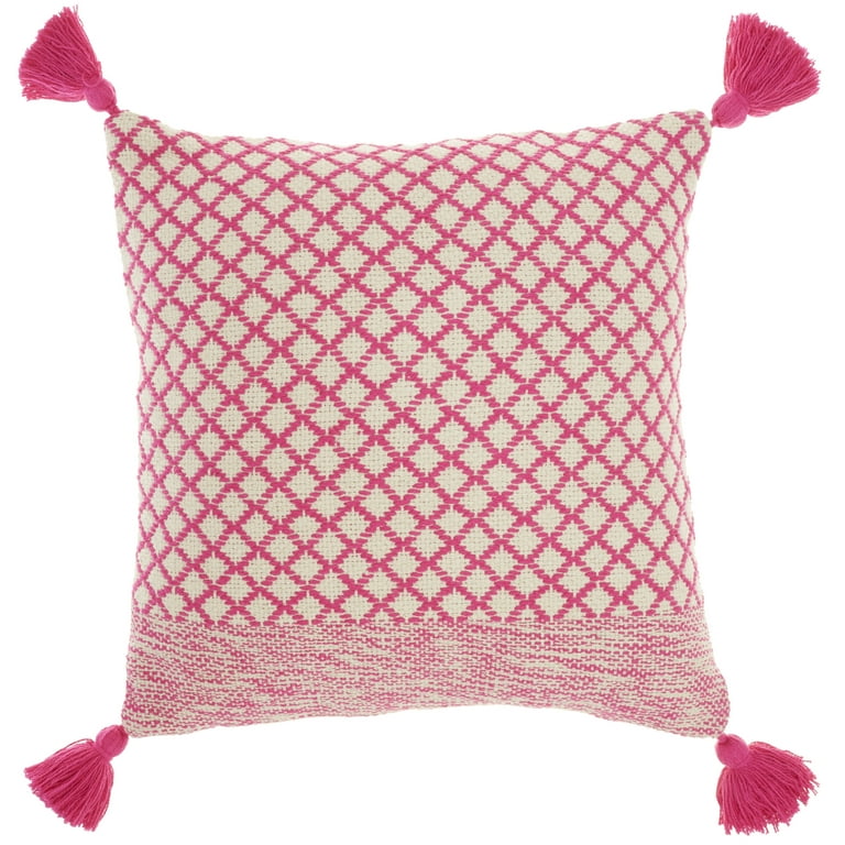 Mina Victory Life Styles Latice with Tassels Hot Pink 18 x 18 Throw Pillow, 18x18