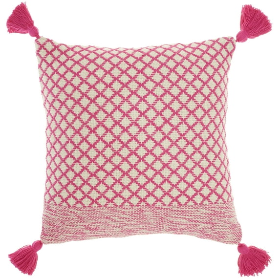 Mina Victory Life Styles Latice With Tassels 18"X18" Hot Pink Indoor Throw Pillow