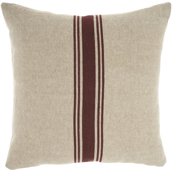 Mina Victory Life Styles Linen Stripe 20" x 20" Maroon Natural Throw Pillow