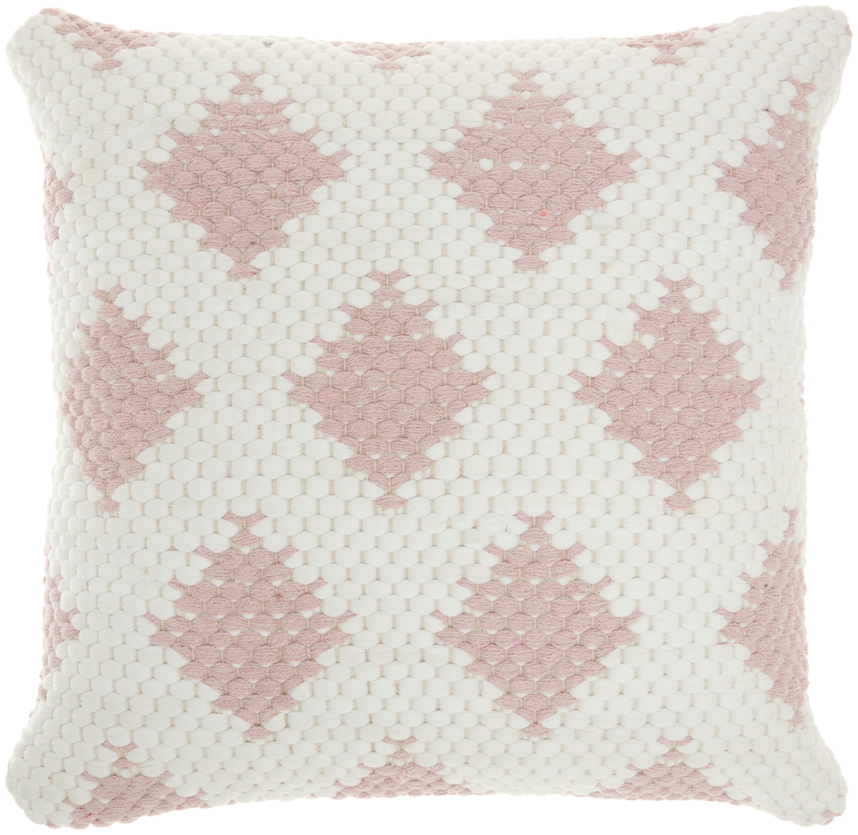 Blush Pink Ivory Woven Diamonds 20" Square Cotton Throw Pillow