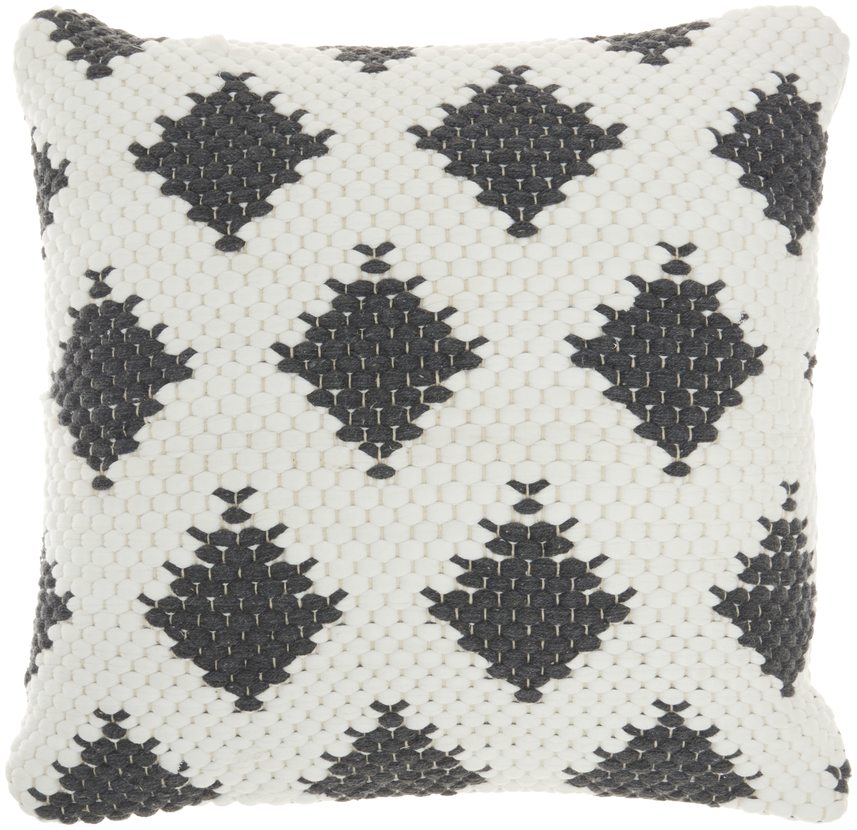 Charcoal and Ivory Cotton Geometric 20" Square Throw Pillow
