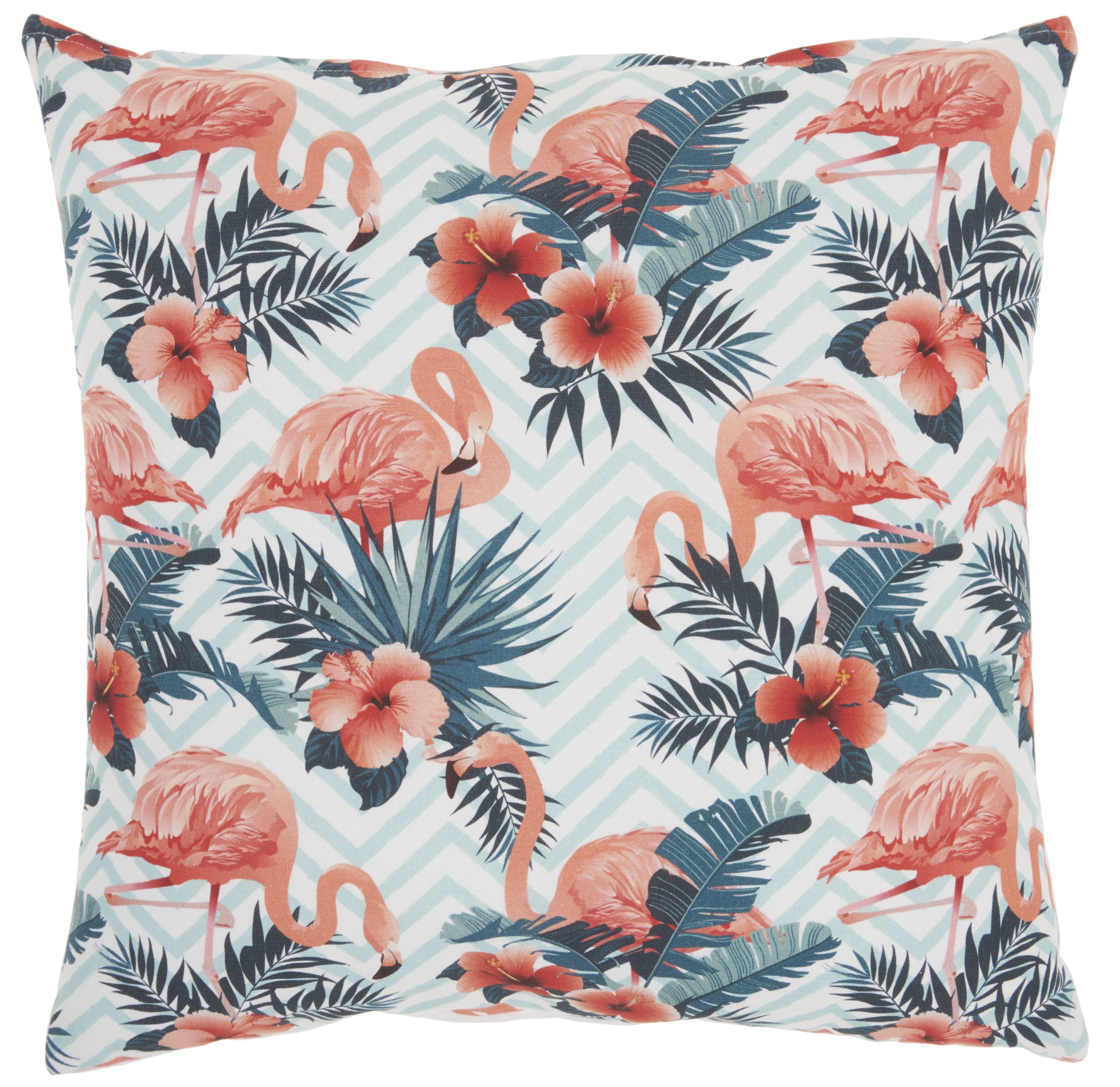 Multicolor Cotton Tropical Flamingos Square Throw Pillow