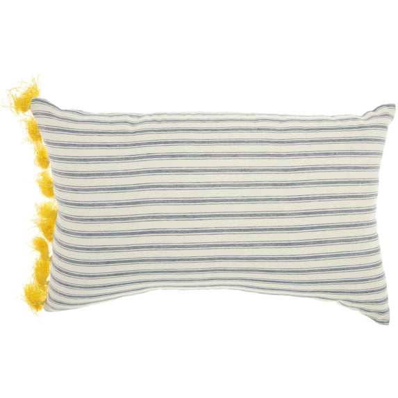 Mina Victory Life Styles Stripes/Fringe Side 14" x 22" Blue White Indoor Throw Pillow