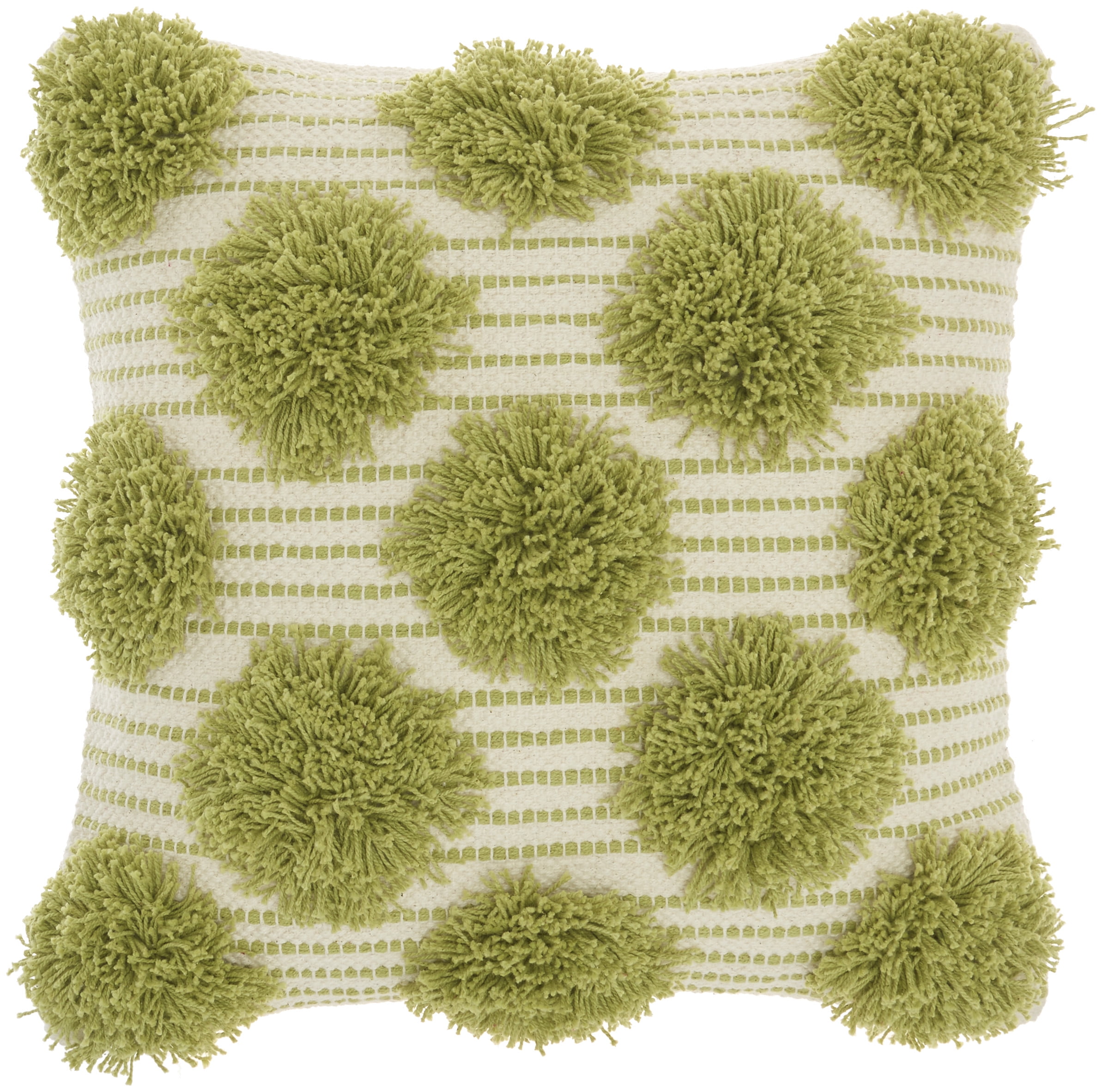 18" Square Lime Green Cotton Tufted Pom Pom Throw Pillow