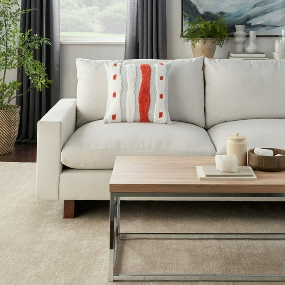 Mina Victory Life Styles Tufted Woven Waves 18" x 18" Orange Indoor Throw Pillow