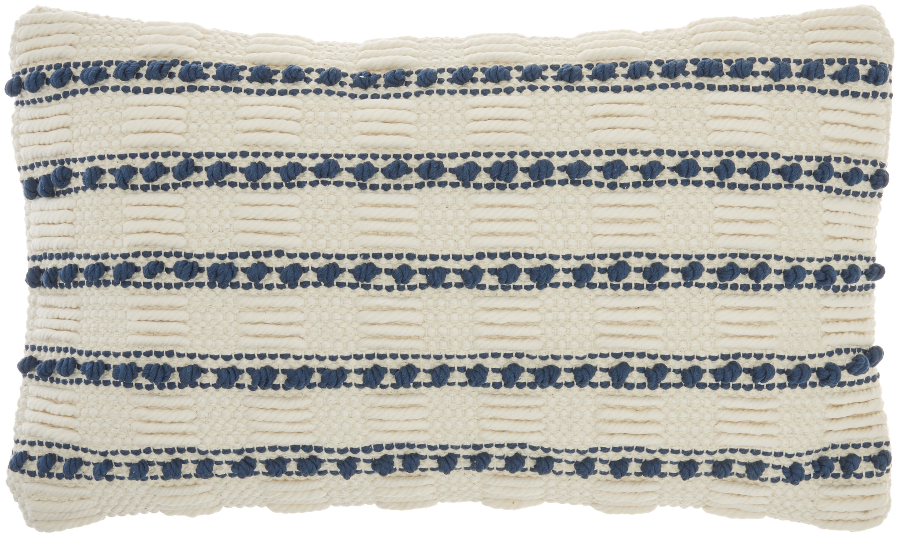 Navy and Ivory Embroidered Rectangular Throw Pillow 12" x 20"